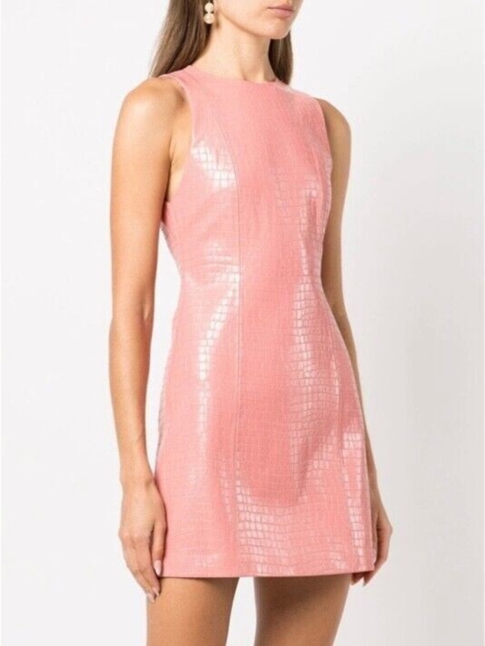 ALICE + OLIVIA Dress Daven Faux Croc-effect Vegan Leather Mini Pink Size 6